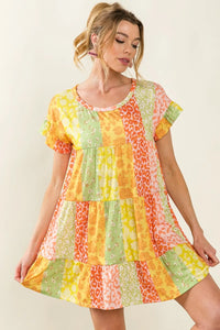 BiBi Leopard Short Sleeve Tiered Dress - Brittney MADE