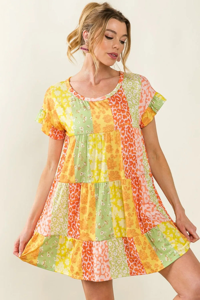 BiBi Leopard Short Sleeve Tiered Dress - Brittney MADE