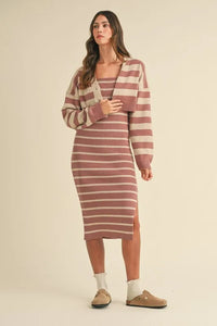 MABLE Stripe Crop Cardigan and Bodycon Dress Sweater Set - Brittney MADE