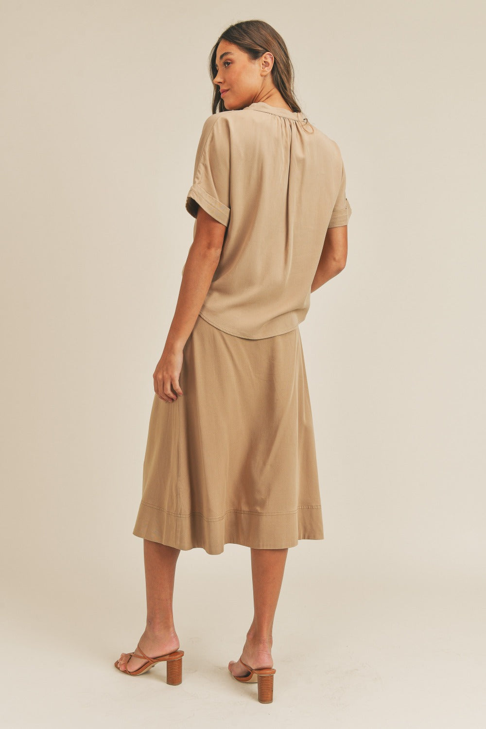 MABLE Short Sleeve Top and Button Down Midi Skirt Set - Brittney MADE
