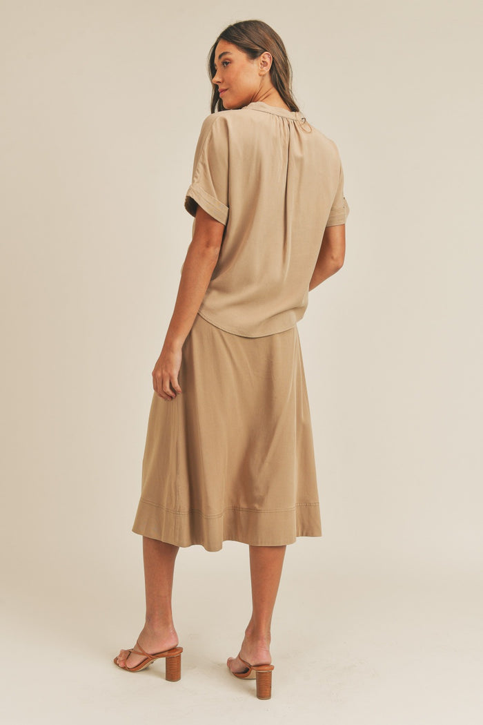 MABLE Short Sleeve Top and Button Down Midi Skirt Set - Brittney MADE