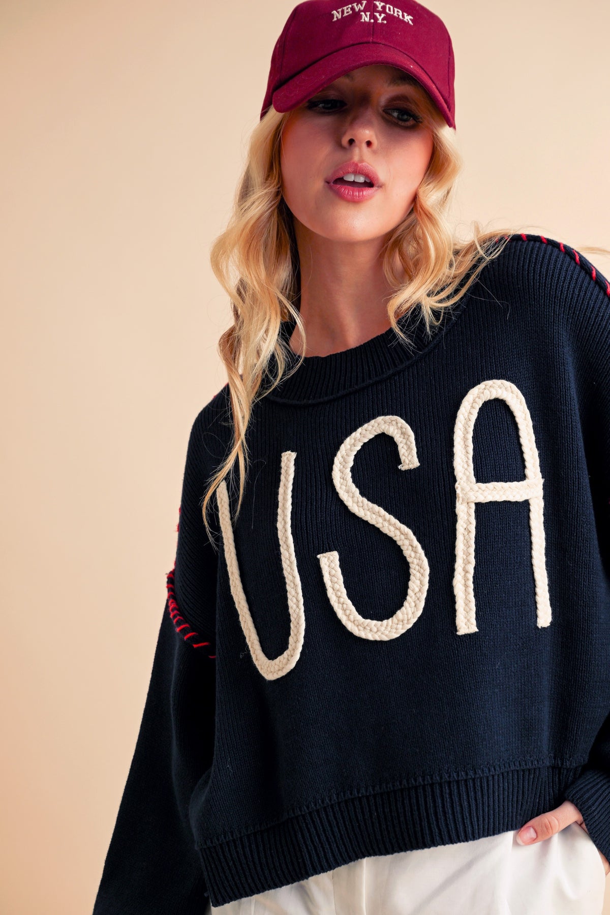 Aemi + Co USA Side Slit Round Neck Sweater - Brittney MADE