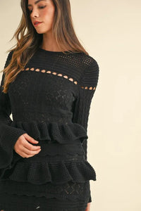 MABLE Long Sleeve Tiered Ruffle Knit Midi Dress - Brittney MADE