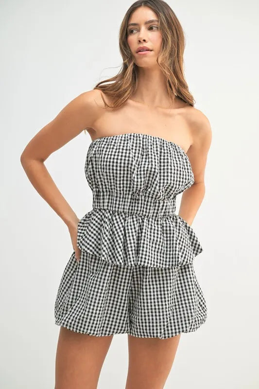 MABLE Gingham Tube Top and Shorts Set - Brittney MADE