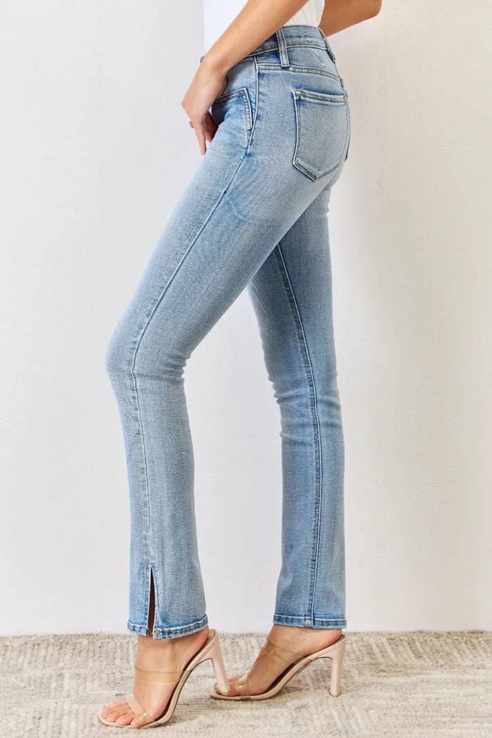Kancan Full Size Mid Rise Y2K Slit Bootcut Jeans - Brittney MADE