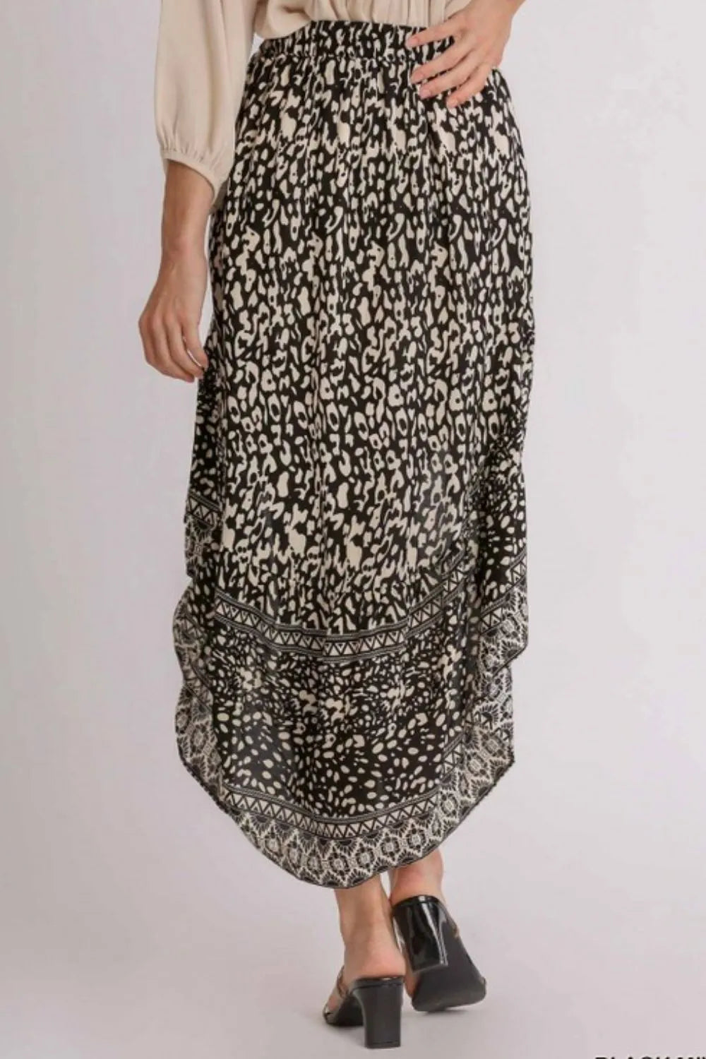 Umgee Full Size Animal Border Print High Low Skirt Plus Size - Brittney MADE