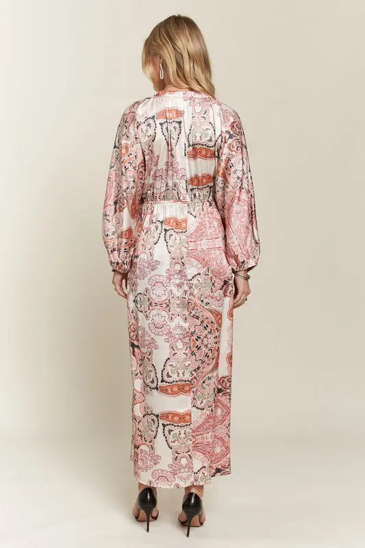 ADORA Printed V-Neck Batwing Sleeve Dress - Brittney MADE