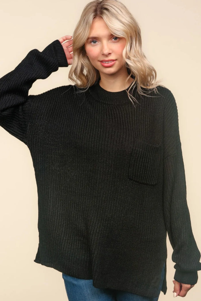 Haptics Mock Neck Side Slit Knit Top - Brittney MADE