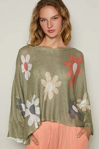 POL Flower Dropped Shoulder Long Sleeve Knit Top - Brittney MADE
