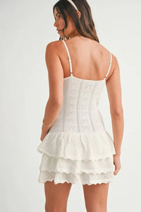 MABLE Bow Pointelle Knit Ruffle Mini Dress - Brittney MADE
