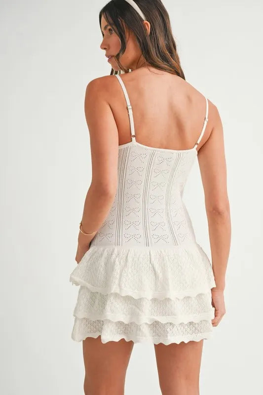 MABLE Bow Pointelle Knit Ruffle Mini Dress - Brittney MADE