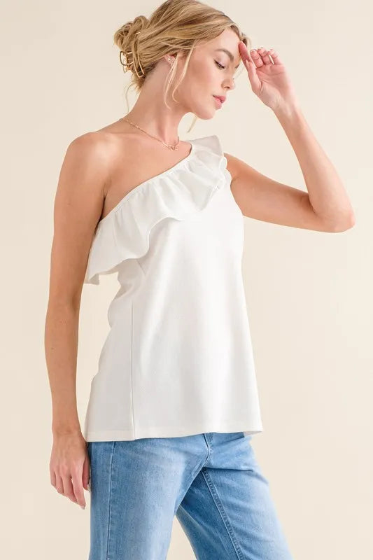And The Why Ruffle One Shoulder Sleeveless Tank Top - Brittney MADE