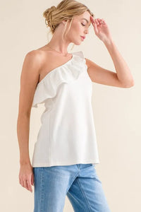 And The Why Ruffle One Shoulder Sleeveless Tank Top - Brittney MADE
