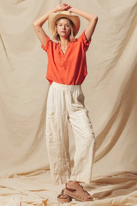 SO ME Cotton Linen Textured Woven Slouchy Wide Leg Pants - Brittney MADE