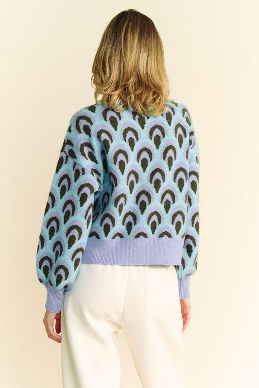 Davi & Dani Scale Jacquard Round Neck Drop Shoulder Sweater - Brittney MADE