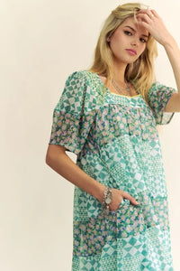 Davi & Dani Multi Floral Square Neck Puff Sleeve Maxi Dress - Brittney MADE
