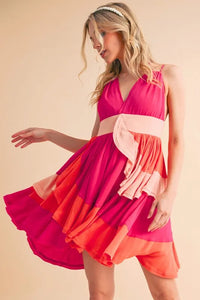 Aemi+Co Ruffled Color Block Sleeveless Mini Dress - Brittney MADE
