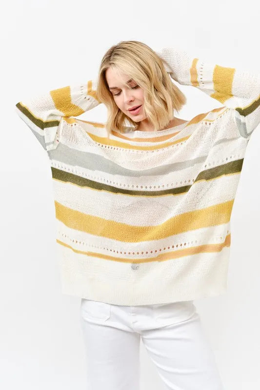And The Why Abstract Striped Light Weight Loose Sweater - Brittney MADE