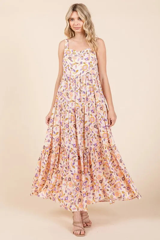 Mittoshop Flower Print Tiered Sleeveless Empire Maxi Dress - Brittney MADE