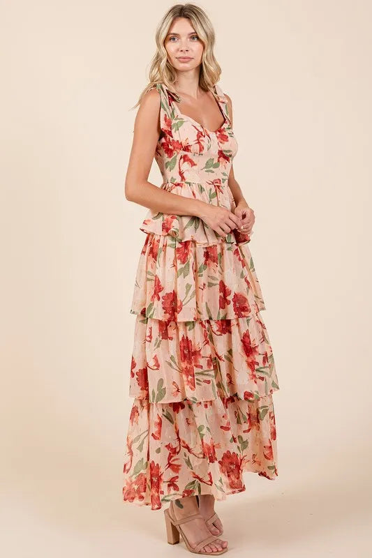 Mittoshop Layered Floral Sweetheart Neck Maxi Dress - Brittney MADE