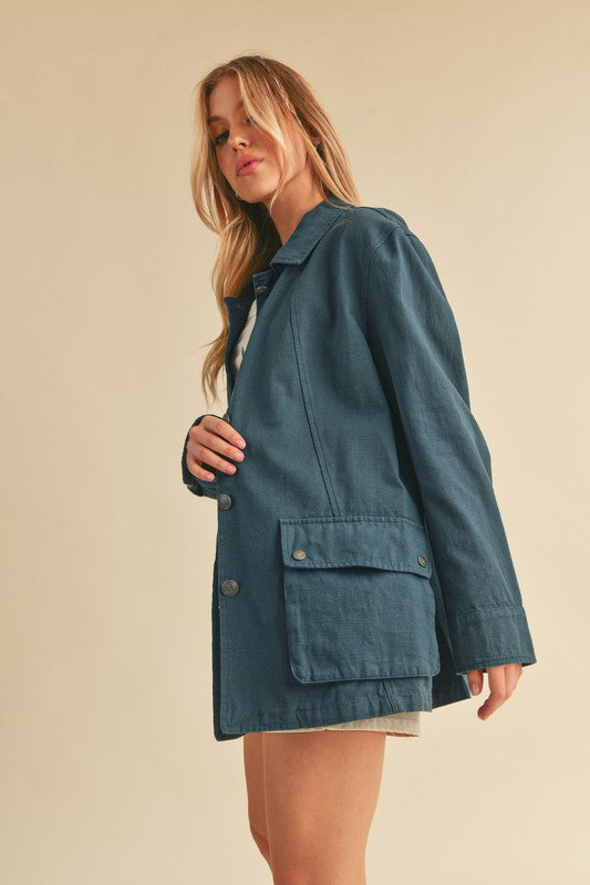 Aemi + Co Seam Detail Button Up Jacket with Pockets - Brittney MADE