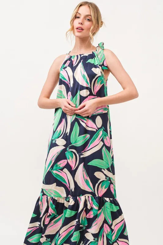 And The Why Botanical Printed Halterneck Tiered Maxi Dress - Brittney MADE