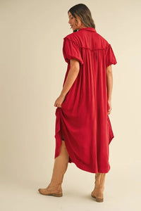 Annie Wear Mineral Washed Button Down Puff Sleeve Shirt Dress - Brittney MADE