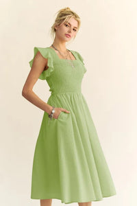 Davi & Dani Ruffled Cap Sleeve Smocked Midi Dress - Brittney MADE