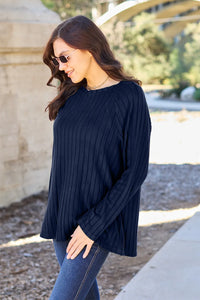 Basic Bae Full Size Ribbed Round Neck Long Sleeve Knit Top - Brittney MADE