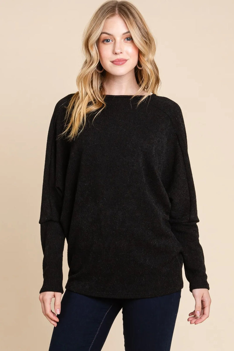 BOMBOM Drop Shoulder Long Sleeve Knit Top - Brittney MADE