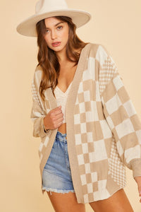 Annie Wear Checkered Open Front Drop Shoulder Cardigan - Brittney MADE