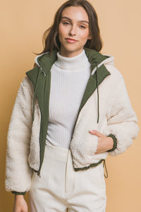 Love Tree Zip Up Cropped Hooded Sherpa Reversible Jacket - Brittney MADE