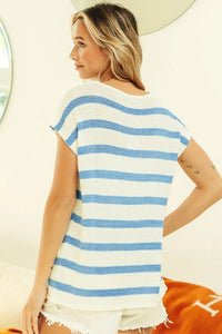 BiBi Striped Round Neck Short Sleeve Knit Top - Brittney MADE