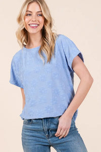BOMBOM Textured Floral Pattern Short Sleeve T-Shirt - Brittney MADE