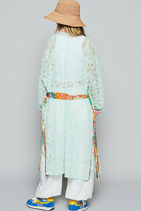 POL Floral Trim Lace Open Front Longline Cardigan - Brittney MADE