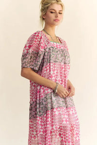Davi & Dani Multi Floral Square Neck Puff Sleeve Maxi Dress - Brittney MADE
