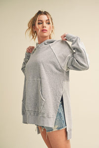 Aemi + Co Exposed Seam Side Slit Hoodie with Kangaroo Pocket - Brittney MADE