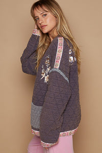 POL Embroidered Open Front Long Sleeve Jacket - Brittney MADE