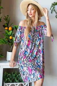 Heimish Full Size Off Shoulder Snake Mini Dress - Brittney MADE