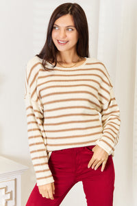Double Take Striped Boat Neck Sweater - Brittney MADE