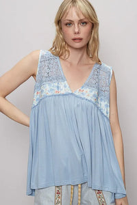 POL Lace Detail Frill Floral V-Neck Sleeveless Top - Brittney MADE