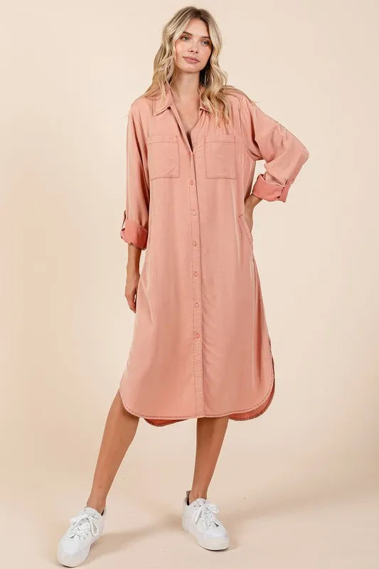 Mittoshop Button Down Long Sleeve Shirt Dress - Brittney MADE