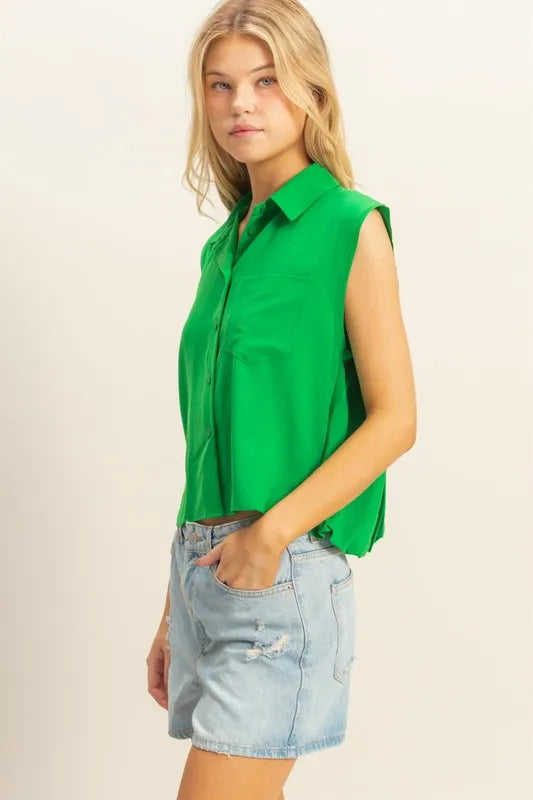 HYFVE Buttoned Front Sleeveless Collar Shirt - Brittney MADE
