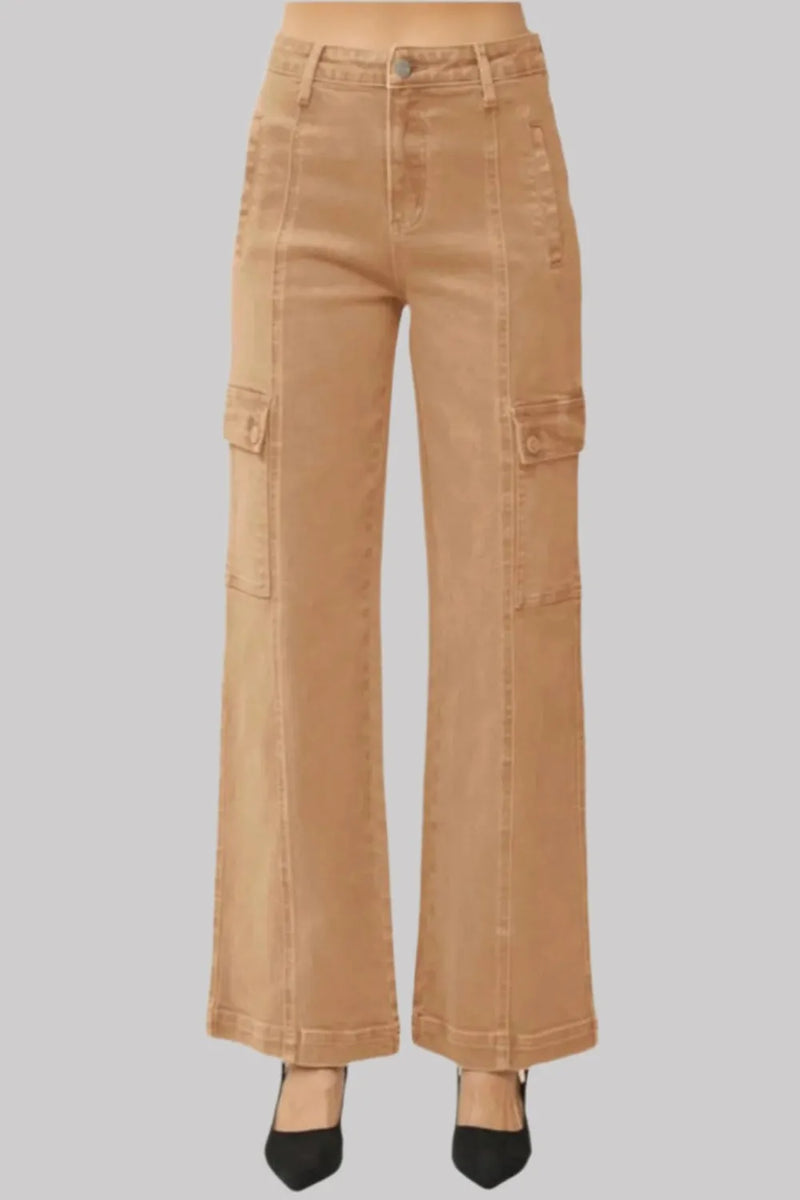 RISEN Full Size High Rise Wide Leg Cargo Jeans - Brittney MADE
