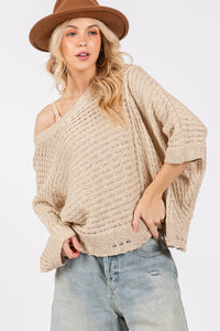 SAGE + FIG Distressed Asymmetrical Open Stitch Sweater - Brittney MADE