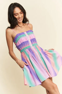 Davi & Dani Multi Color Ombre Printed Bodice Button Up Dress - Brittney MADE