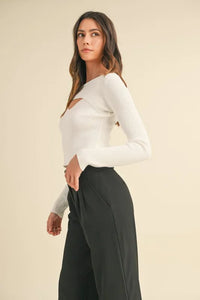 MABLE Cut Out Long Sleeve Ribbed Knit Top - Brittney MADE