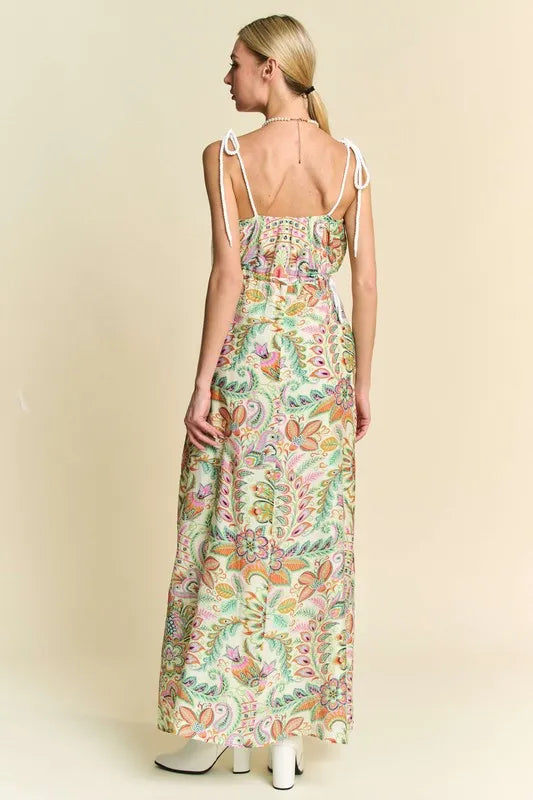 Davi & Dani Tropical Boho Printed Detail Cut Out Maxi Dress - Brittney MADE