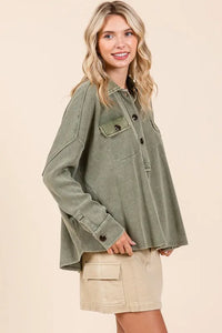 Mittoshop Mineral Wash Waffle Knit Collared Neck Henley Top - Brittney MADE