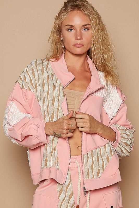 POL Applique Patchwork Zip Up Jacket - Brittney MADE